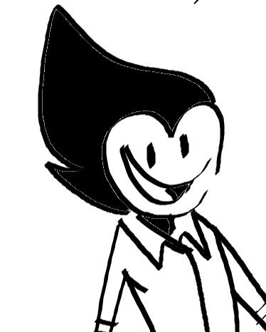 black and white drawing of happy parker pebguin smiling arms slightly spread with joyous demeanor