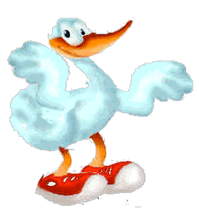 dancing cartoon duck goose thing with red tennis shoes gif