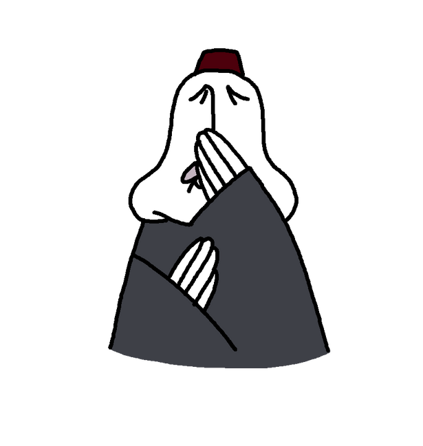 an older man wearing a fez and has a light bushy mustache, holding cards. this time, he covers his mouth